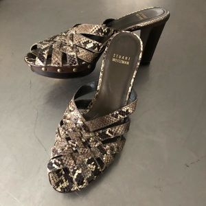 Stuart Weizmann Reptile Print Platform Mules Sz 9